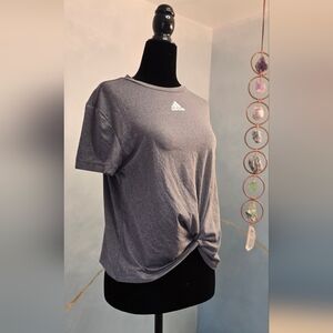 Adidas Heather Gray Short Sleeve Tee Cropped With Knot Front NWT M